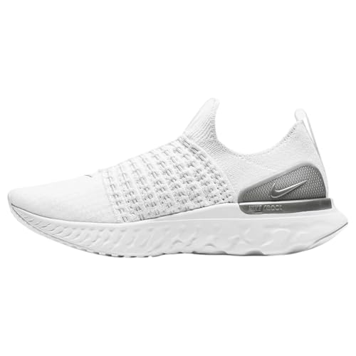 Image of Nike React Phantom Run Flyknit 2 Women's Road Running Shoes (CJ0280-100, True White/White/Pure Platinum/Metallic Silver), True White/White/Pure Platinum/Metallic Silver, 3 UK