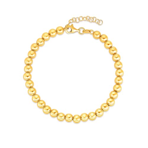 14K Yellow Gold Polished Finish 4mm Bead Chain Bracelet with Lobster Clasp - 8