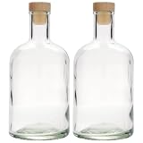 Flaschenland 2er Set 700 ml Glasflaschen Gerardino aus Klarglas mit Griffkorken
