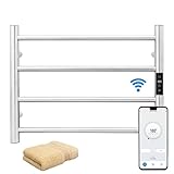 KEG Smart WiFi Towel Warmer Wall Mounted with Built-in Timer and Temperature Adjust Control, 4 Bars Electric Stainless Steel Heated Towel Racks for Bathroom Brushed Nickel
