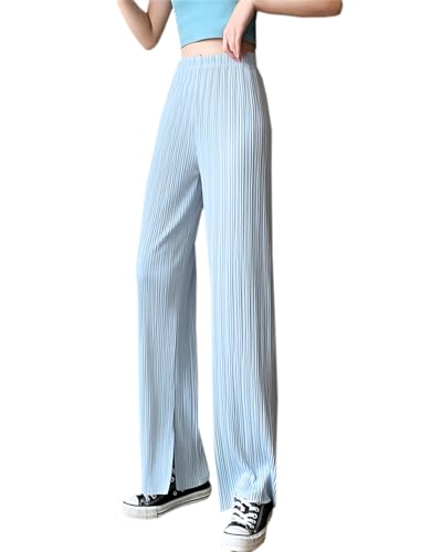 Betusline Women's Casual Elastic Waist Slit Wide Leg Pants2