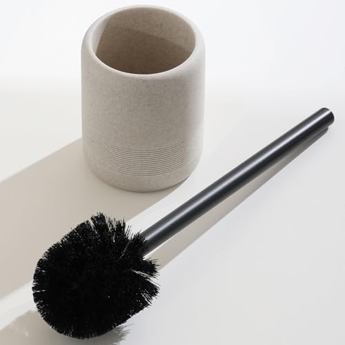 Haocoott Toilet Brush and Holder Set, 2 PCS Decorative Toilet Bowl Brush and Holder Set Bathroom Aceessories Toilet Scrubber Brush Set with Heavy-Weight Resin Base with Long Handle (Beige) by Haocoott - Used condition - Image 8