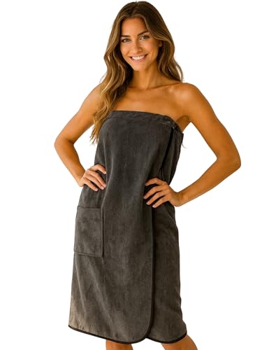 Morgenstern Toalla Mujer Playa con Botón y Banda Elástica Toalla de Pie Sauna Pareo Algodón 90x150 cm Gris