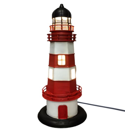SIGNES GRIMALT Lampe Phare en Métal 31 cm – Rouge et Blanc – Luminaire Décoratif Style Marin – Douille E14
