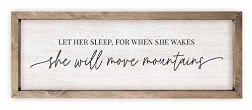 Image of Let Her Sleep For When She Wakes She Will Move Mountains Framed White Wood Rustic Style Wall Décor Sign 10x30