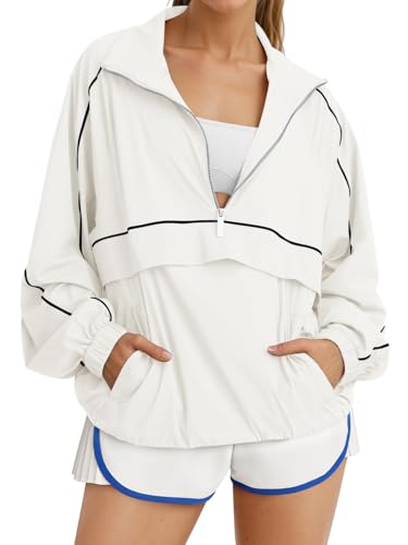 Fisoew Women's Lightweight Windbreaker Pullover Jacket
