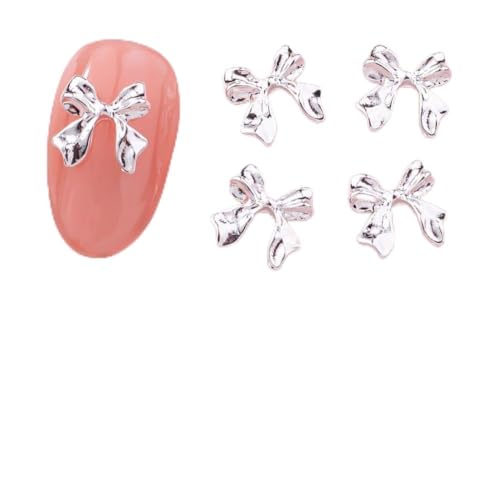 qbodp 50 Pcs Nail Decoration Fashion Nail Decoration Bow Decoration for Nail, Nail Supplies Nail Art Decoration Accessories,Silver