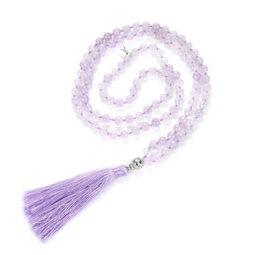 Adabele Premium 108 Malas Beads Tassel Necklace - Real Natural Purple Lavender Jade Semi Precious Healing Crystal Buddhist Japa Prayer Beaded Jewelry RGN21