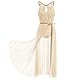 FYMNSI Damen Lyrisch Tanzkleid Ballettkleid ?rmellos Pailletten Trikot Mit Wickelrock Maxikleid T?ll Langes Trikotkleid Modern Contemporary Tanzkost?me Turnanzug B?hnenanzug Kost?m Champagner S