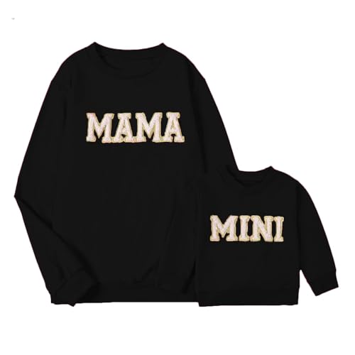 MYBFYABO Mommy and Me Matching Outfits Long Sleeve Funny Letter Printed Sweatshirts Family Matching Outfits Pullover Tops(Baby, 12-18 Months, Black)