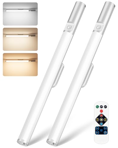 YLXS 15.7inch Rechargeable Motion Sensor Under Cabinet Lighting with Remote, 3 Color Dimmable Closet Lights Magnetic Stick-on Light Vanity Makeup Mirror Light