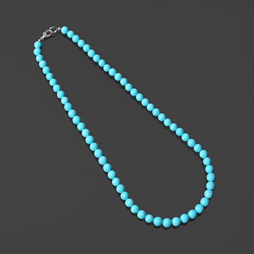 A&M Gems Natural Sleeping Beauty Turquoise Gemstone, 6-6.5 mm Smooth Round Beads, Turquoise Beaded Necklace, Boho Beaded Choker Necklace, Necklace for Women, Gifted Jewelry4
