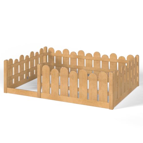 Image of Bellemave Full Size Kids Montessori Floor Bed,Floor Bed Frame with Rounded Safety Guardrail,Solid Wood Montessori Bed for Girls Boys,Natural