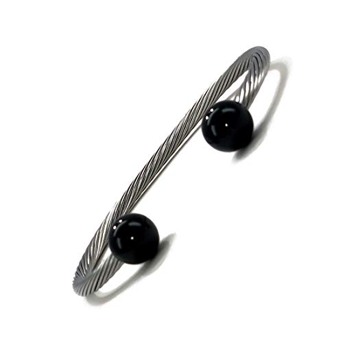 Accents Kingdom Magnetic Bracelet Stainless Steel Cable Cuff Magnetic Therapy & Healing Bracelet for Arthritis and Carpal Tunnel - Black Round Ball