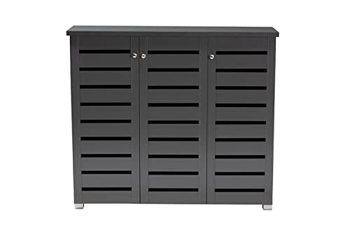 Baxton Studio Adalwin Modern And Contemporary Dark Gray 3-Door Wooden Entryway Shoe Storage Cabinet #TOP3