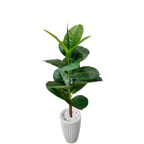 Planta Artificial Figueira Ficus Lyrata Verde Vaso 3D Polietileno Decoração (Coluna Branco)