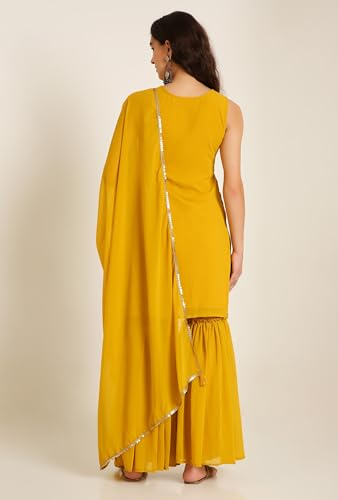 Image of SHOPPING QUEEN Women's Georgette Straight Kurta Sharara Set with Dupatta