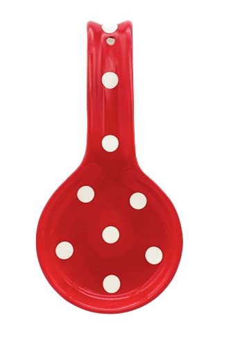 Ack 84225RD Viva Collection, Red Polka Dot Hand Painted Ceramic Spoon Rest cover
