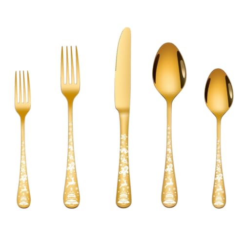 Image of Spoon Set, Cutlery with Mirror Finish, Stainless Steel Flatware Combo, Modern Kitchen Forks, Spoons, Knives, Dishwasher Safe Eating Utensil for Everyday Use (5 Pieces, Color : Gold)