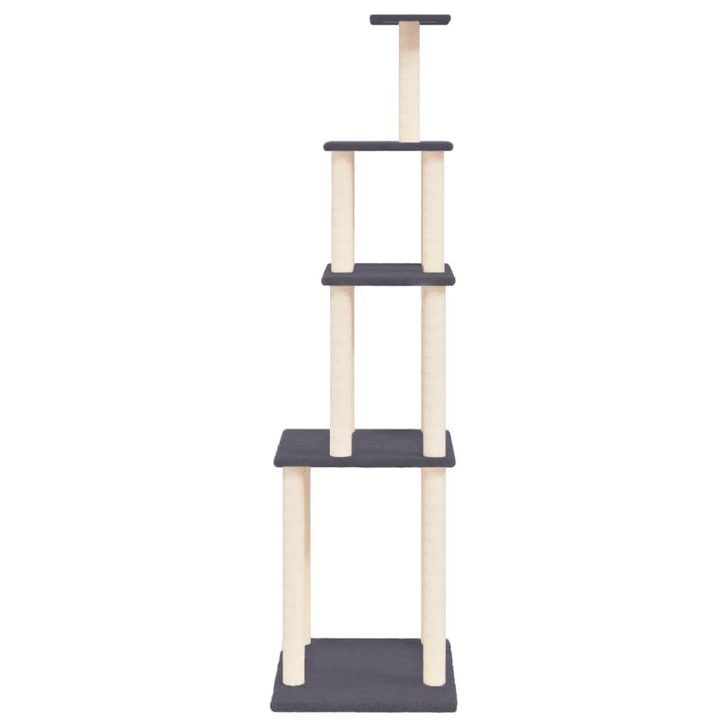 Kratzbaum 183 cm groß Katzenturm mit Sisal-Kratzsäulen Grau | Stabiler Katzenspielplatz fürs Wohnzimmer mit dicken Sisalsäulen zur Krallenpflege und weichen Liegeflächen.