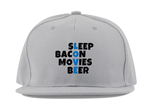 Casquette coton respirant Sleep Bacon Movies Beer avec visière plate grise réglable