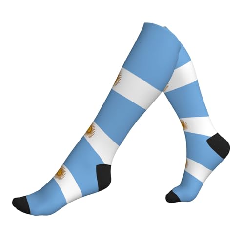 TTYDOKLA Calcetines de compresión deportivos con estampado de bandera argentina para hombre, suaves, transpirables, para viajes, trabajo y deportes, 2 Negro-2, Altoa única
