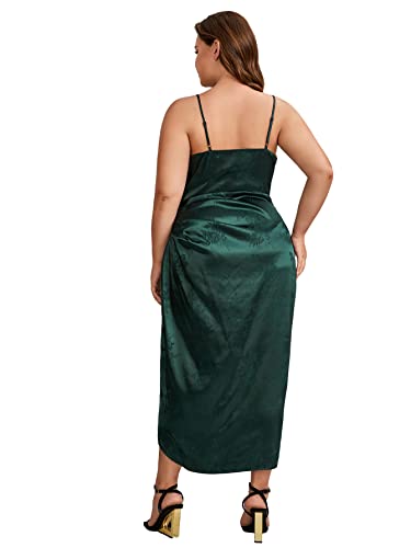 Image of Floerns Women's Plus Size Satin Spaghetti Strap Cowl Neck Wrap Party Cami Dress