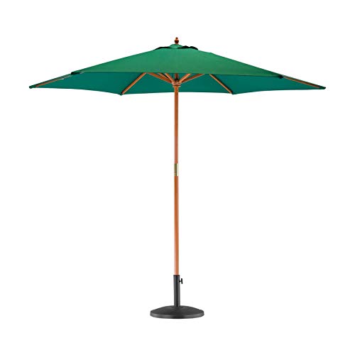 Harbour Housewares Green 2.7m Wooden Garden Sun Parasol with Black Concrete Base - Pully Operated, Hardwood Pole Canvas Umbrella