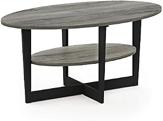 FURINNO Oval Coffee Table, Engineered Wood, French Oak/Black, 1-Pack