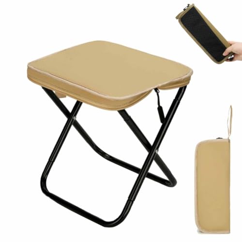 2-in-1 Outdoor Folding Chair & Bag, Foldable Backpack Stool, Portable Mini Outdoor Camping Fishing Folding Seat with Adjustable Shoulder Strap,for Hiking, Picnics, Outdoor Barbecue (Beige, L)