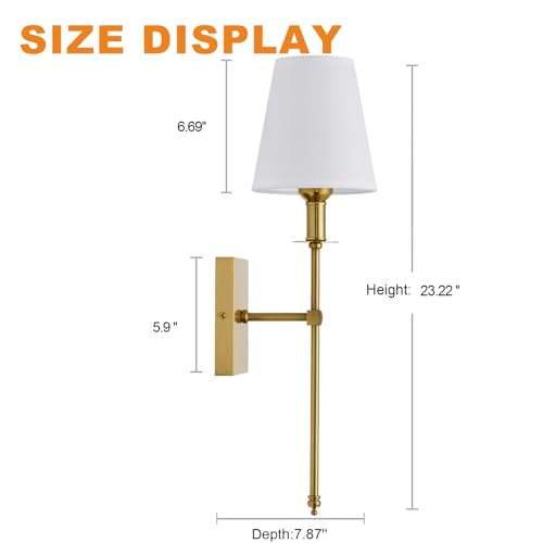 Image of PASSICA DECOR Wall Sconces Set of 2, Hardwired Gold Sconces Wall Lighting, Vintage Wall Lamps with Fabric Shade for Bathroom, Bedroom, Hallway, Living Room