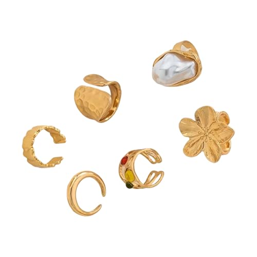 KAQNTUD 6ピース パンクスタイル 調節可能 オープンリングセット 男女兼用 トレンディな合金ジュエリー 誕生日や特別な機会に