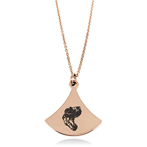 Rose Gold Plated Stainless Steel Tyrannosaurus Rex Skull Pendulum Curved Triangle Charm Pendant Necklace