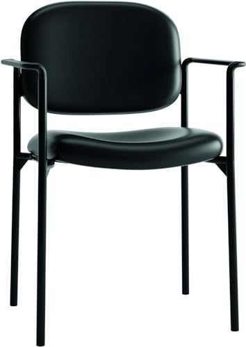 Image of HON Scatter Leather Guest Office Chair with Arms, Stackable Seating for Waiting Rooms, Lobbies, Conference Areas, and Offices, Side Chair for Reception and Training Spaces, Black