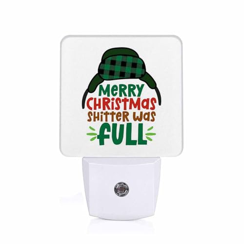 Image of LED Night Light Lamp with Smart Sensor Dusk to Dawn Sensor,Merry Christmas Shitter Text with Cartoon Earmuffs Cap Night Light Daylight White,0.5W Plug-into Wall for Adults,Bedroom,Hallway