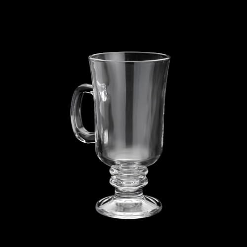 Lyor, 6614, Conjunto 6 Taças para Cappuccino com Alça e Pé de Vidro, Transparente, 250ml