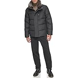 Andrew Marc Men's Mid-Length Puffer Jacket, Black (Faux Fur Collar)