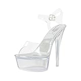 Fantoesay Women's Clear Sexy High Heeled Platform Sandals for Women Stiletto Heels Casual Party Pole Dance Exotic Ankle Strap Sandals Silver Size9