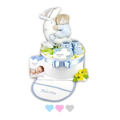 BEBÉCHUPETE Tarta de Pañales Personalizada DODO T - Canastilla bebe - Regalo bebe recien nacido niño/a - Cesta bebe recien nacido niño - Regalos para bebes recien nacidos (Azul)