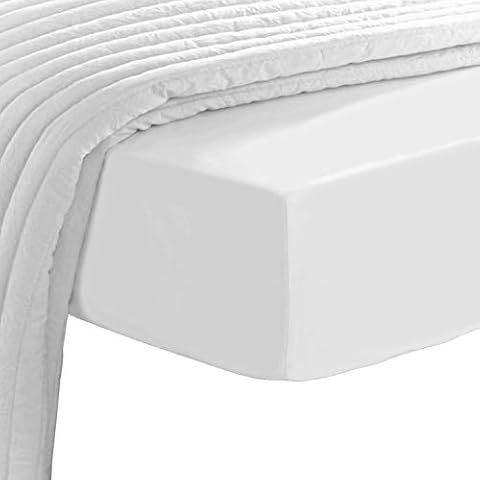 Pizuna Deluxe Cotton White Super King fitted Sheet 1 Pc, Long Staple Crisp Cotton 600 Thread Count, Luxurious Sateen 40 cm Deep Pocket SuperKing Fitted Sheet 180x200 (100% Cotton White Fitted Sheet) Cover