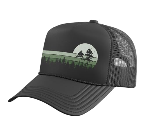 Vintage Forest Trees Wildlife Nature Trucker Hat with Adjustable Mesh Back Black