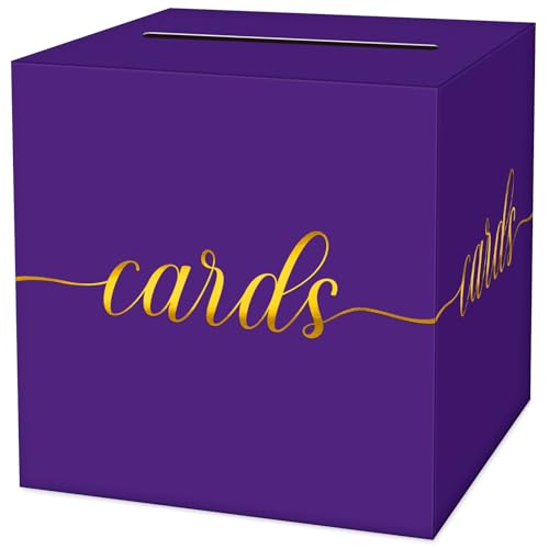 Image of 1 Pack Purple and Gold Foil Card Box for Party, 8.7 inch Purple Gift Card Box Money Box for Birthday, Wedding, Baby Shower, Retirement, Anniversary, Bridal Shower, Graduation, Raffle Ticket