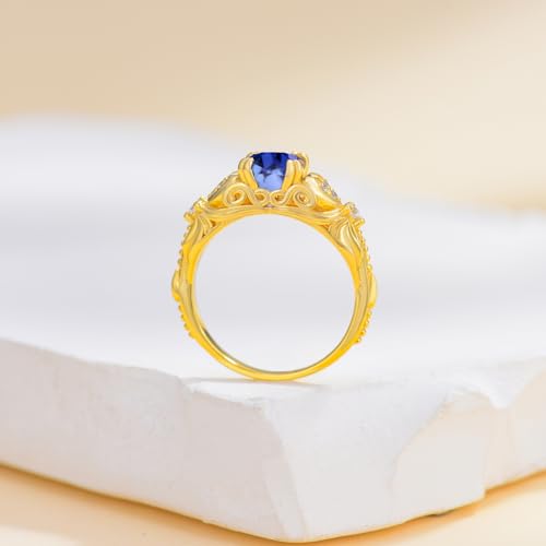 10K 14K 18K Gold Round Cut Gemstone Vintage Rings for Women 1 Carat Gemstone and Moissanite Promise Statement Anniversary Ring for Her3