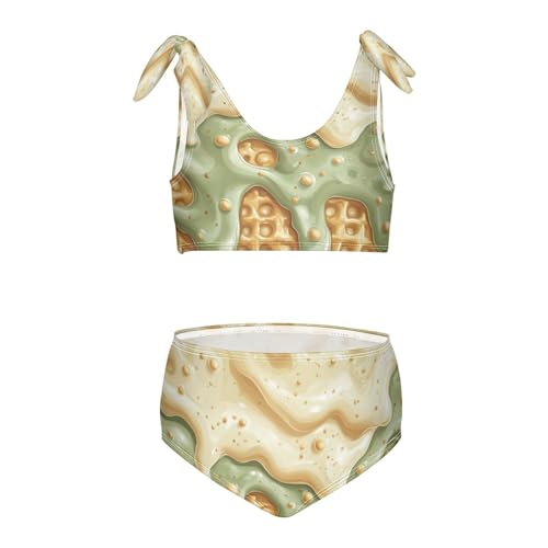 Gold Milk Forest Green Ice Cream Girls Tankini Swimsuit Kids Bikini Sets 2 Pcs Bathing Suit 3T