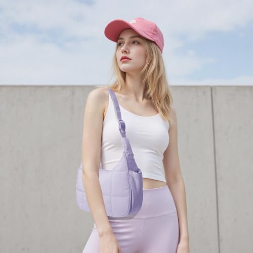 Image of Small Puffer Crescent Shoulder Bag for Women Lightweight Water-Resistant Nylon Purse with Adjustable Strap & Multiple Pockets
