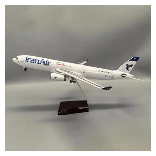 Avión a escala A330 Iran Airway adorno de resina 47cm con luz para colección y mesa de reuniones