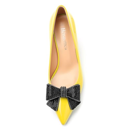 Image of Heels for Women Closed Patent Pointed Toe Bow Pumps Slip on Kitten Low Heels Wedding Party Dress Office Shoes 2.5Inch