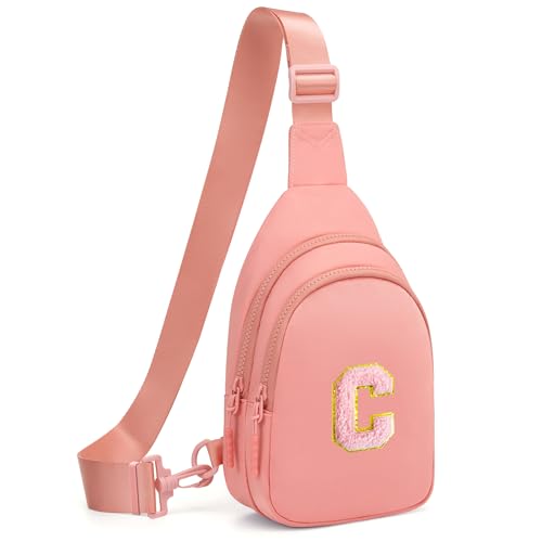 Image of Small Initial Sling Bag for Women Crossbody Bags Fanny Pack Chest Bag Purses Birthday Gift Pink, C