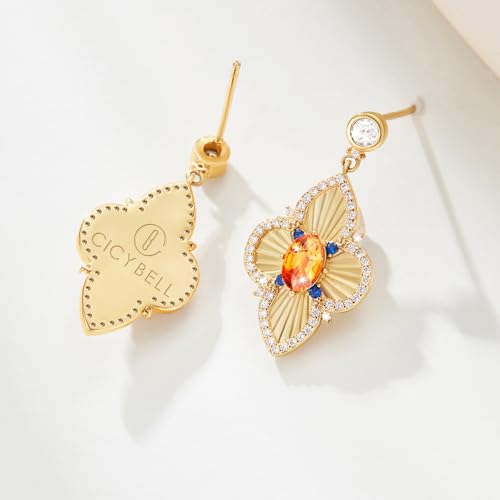 Cicy Bell Four Leaf Clover Dangle Earrings for Women Lucky 18k Gold Plated Cubic Zirconia Trendy Drop Earrings Jewelry Gift3