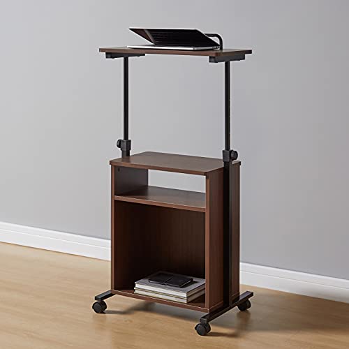 Amazon Basics Adjustable Standing Mobile Laptop Storage Shelves, Espresso cart, 21.5 x 15.7 x 30-45.3 INCHS